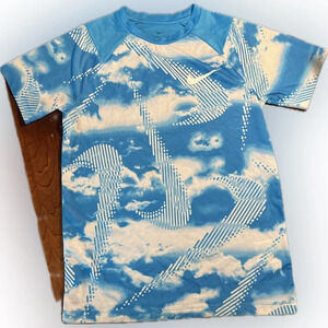 NIKE Kids Dri-Fit Short Sleeve Blue/White Print Shirt, Size M